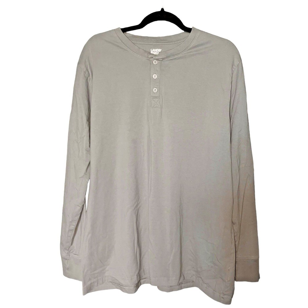 Lands' End Sz XL Gray Henley‎ T-Shirt Cotton Gorpcorp Outdoor Casual Everyday